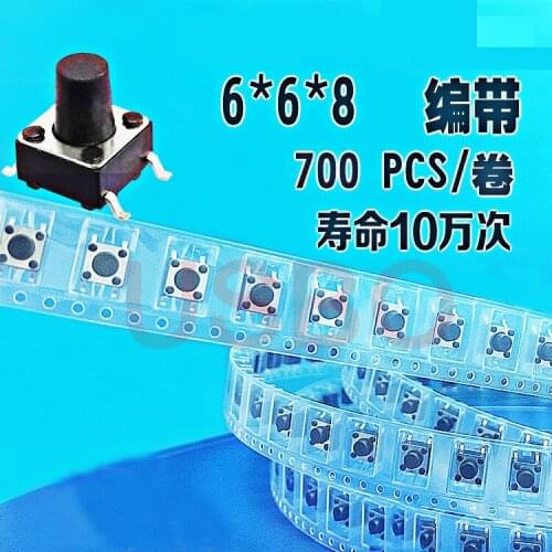 SMT Tape Reel Tact Switch Micro Switch Black Touch Tact Switch 6*6*8mm 700pcs/lot
