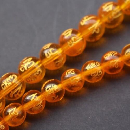 20Piece/lot 8 10mm Glass beads Carving om mani padme hum Orange Color Fashion Beads For jewelry making Wholesale and Retail