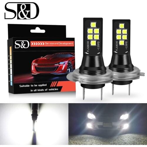 2Pcs H7 LED Bulb Super Bright 12 3030SMD Car Fog Lights 6000K White Driving Day Running Lamp Auto DC 12V 24V