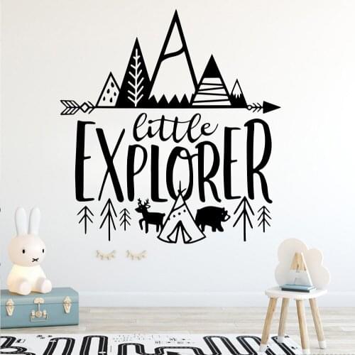 Little Explorer Vinyl Wall Sticker Mountain Forest Animals For Kids Room Decor Adventure Babys Room Decoration Wall Decals Mural