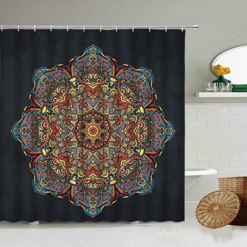 Indian Mandala Classical Geometric Pattern Shower Curtain Black Background Design Bathroom Waterproof Screen Bathtub Accessories