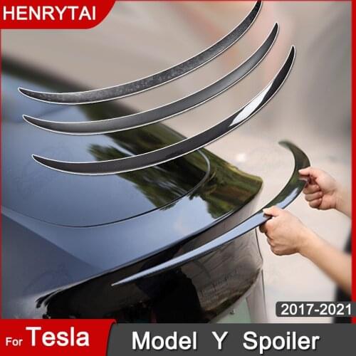 For Tesla Model Y 2021 Black Carbon Fiber Performance Spoiler ABS Wings Rear Trunk Spoiler Lip Tail Wing Rear Trunk Lid