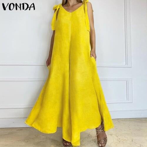 Yellow Dress Women Summer Sundress Vintage Solid Color Asymmetric Long Maxi Dresses 2021 VONDA Casual Vestido S- Robe Femme