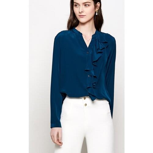 High Quality 100%Genuine Silk Woman Shirt Spring Autumn2021 Elegant Blouse for Women Longsleeve Tops Female Blusas Mujer Zjt2233