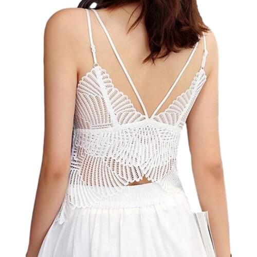 Womens T-shirt Sexy V Neck Tops Summer Lace Hollow Out Lingerie Spaghetti Strap Tanks INS See Through Sex Underwear