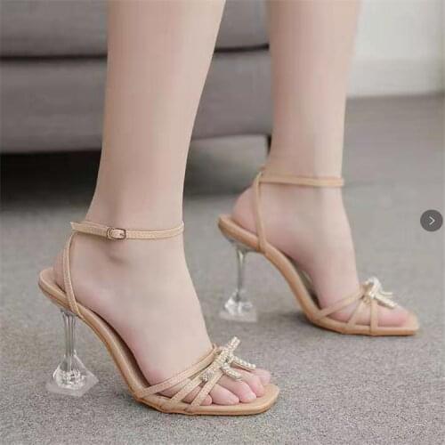 2021 Female Gladiator Sandals Shoes Sexy White Beaded High Heel Sandals Summer Party Dress Buckle High Heels