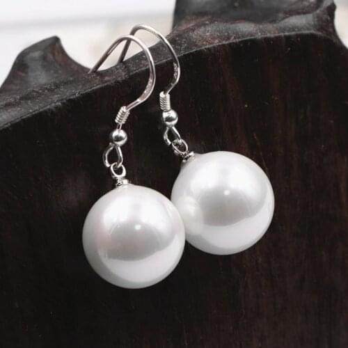 Women Pearl Earrings Natural Sea Shell Fashion 925 Sterling Silver Drop Earrings White Dangle Wedding Party Eadrop Jewelry B42
