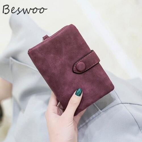 Wallet Women 2021 PU Leather Female Purses Matte Wallet Short Cartera Mujer Cute Tri-fold Multi Card Holder Wristlet Wallets