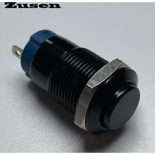 Zusen 12mm high head black metal push button switch on/off waterproof switch