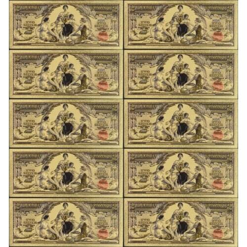 10Pcs/Lot USA 1896 Gold Banknotes 2 Dollar Bill Banknotes In 24K Gold Paper Money for Collection and Business Gift