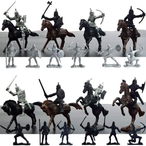 28pcs/set Medieval Military War Simulation Warriors Ancient Soldier Horses Cavalry Military Figures Model for Kids Gift