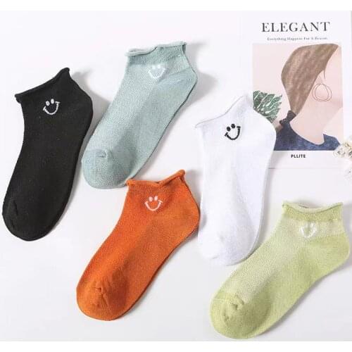 10 Piece=5 Pairs/lot Shallow Mouth Solid Color Cotton Short Sock Colorful Points Breathable Comfortable Women Fshion Short Sox