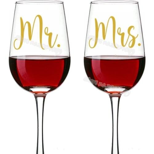9pcs Mr& 9pcs Mrs /set Wedding Party Wine Glass Decals Venue drinking wine glass Gold colour sticker banquet decor decal EB008