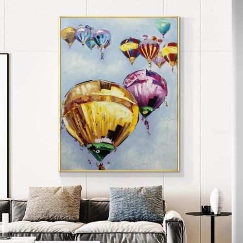 Handmade Abstract Oil Painting Wall Art Hot Air balloon Landscape Minimalist Modern On Canvas Decorative For Living Room