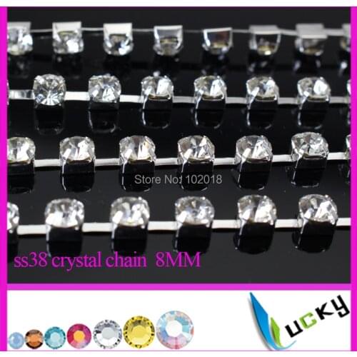 Free shipping!10 yards 38ss 8MM crystal cup chain rhinestone trim with 888 quality strass Beads for DIY decorations