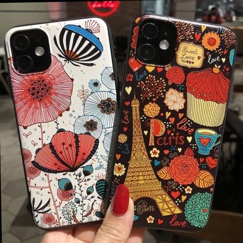 3D Relief Floral Phone Case For iPhone X XR XSMA Case Silicon Cover For iPhone 7Plus 6s 6s Plus Case Shockproof Cover