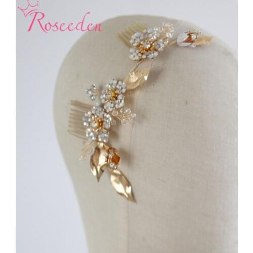 Handmade Opal Crystal Rhinestone Flower Bridal Hair Comb Bridesmaids Women Wedding Hair Accessories Jewelry RE3944