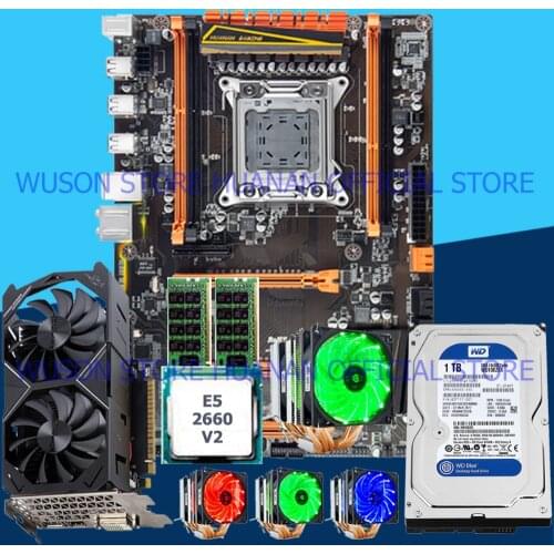 HUANANZHI X79 Deluxe Gaming Motherboard Computer Set with M.2 slot CPU Xeon E5 2660 V2 RAM 16G RECC 1TB HDD Video card GTX1050TI