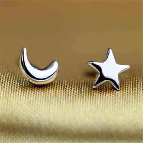 JUNXIN Small Star and Moon Stud Earrings For Women