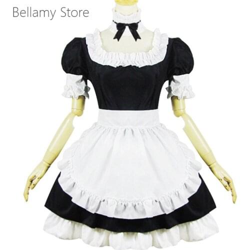 Customized handcraft Classic Lolita black and white bow tie with ruffled apron Maid Dress night of destiny Saba
