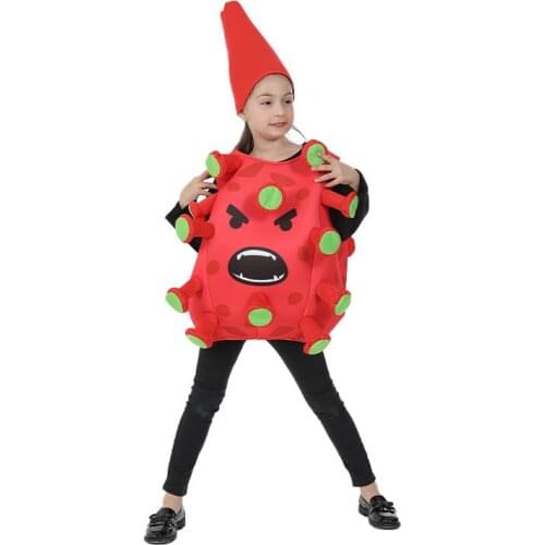 Red Halloween Cosplay Clothing kids Carnival Party Costume Funny Expression Jumpsuit Dragon Fruit Cosplay Tops Hats Outfit Sets