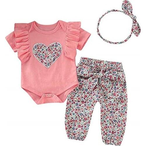Summer Adorable Toddler Kid Baby Girls Clothes Ruffle Floral Romper Bodysuit+Pants Outfits Clothes 2Pcs Set