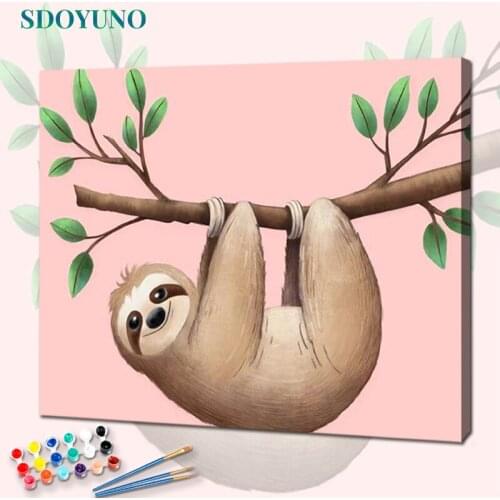 SDOYUNO Oil Paint By Numbers Sloth Painting By Numbers On Canvas Frameless 60x75cm Animals DIY Home Decor Unique Gift