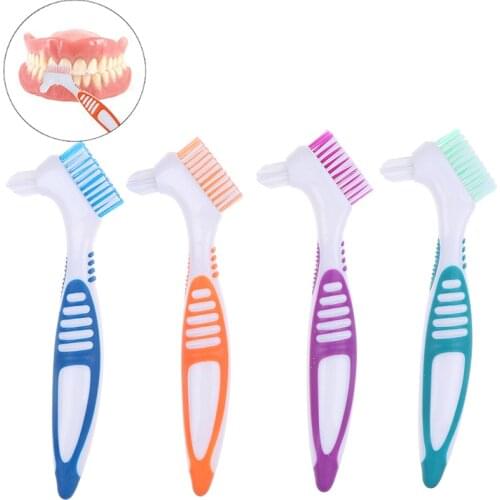 Multi-Layered Bristles False Teeth Brush Oral Care Tool Bristles & Ergonomic Rubber Handle Denture Cleaning Brush