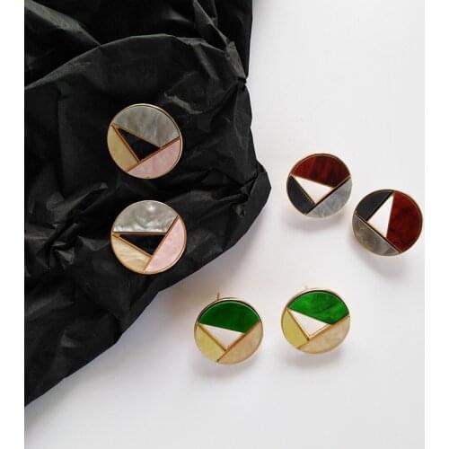 Fashion retro Hong Kong style earrings hit color geometric shapes cold atmosphere color matching daily wear earrings girlfriend