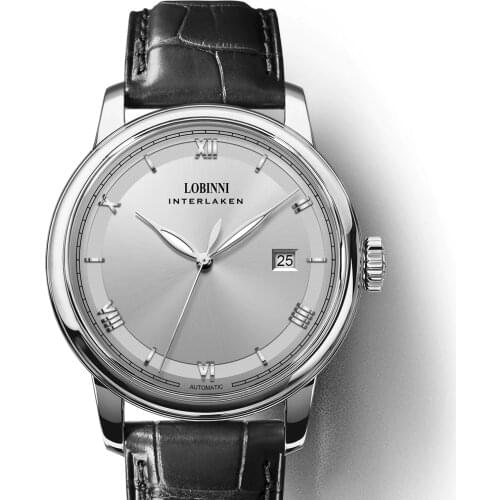 LOBINNI Mens 50M Waterproof Leather Strap Business Single Calendar Automatic Mechanical Dress Wrist Watch relogio masculino