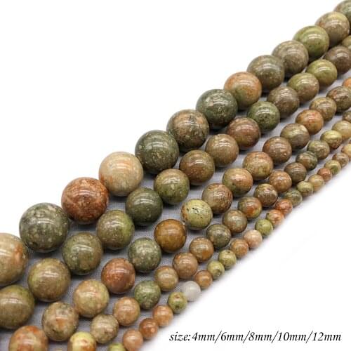 Natural Stone Light Green Unakite Stone Round Loose Charm BeadsFitMulti-purpose Jewelry Making 4 6 8 10 12MMPick Size J295