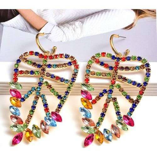 New Arrival Colorful Crystal Drop Earrings Statement Long Leaf-shaped Earring Fine Jewelry Accessories For Women Wholesale