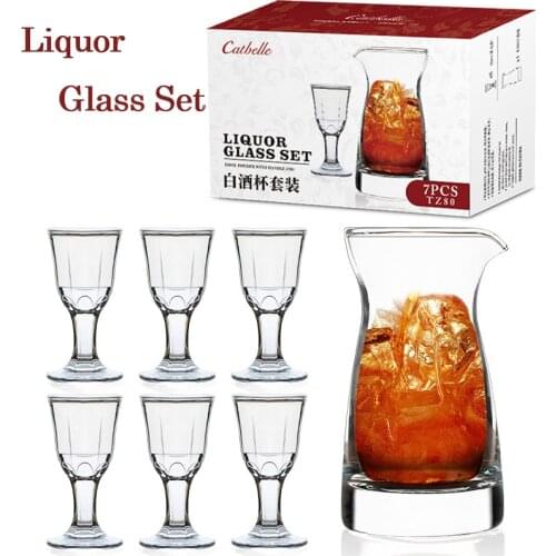 New Arrival Wholesale 6pcsx10ml+1pcsx80ml Liquor Distiller Liquor Cup Set Wine Cup and Jug Liquor Glass Cup