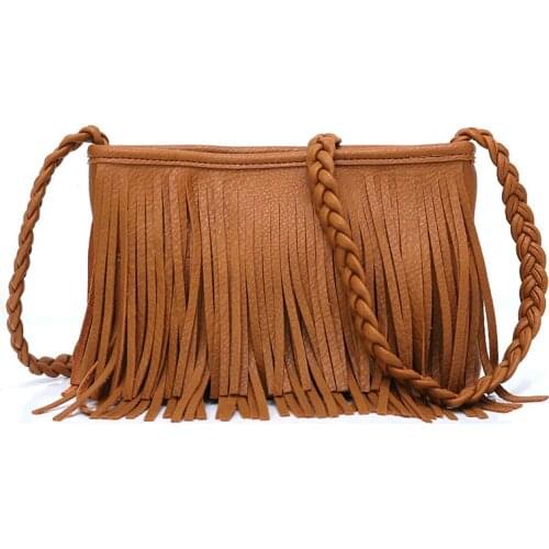 New Arrival Women Tassel Crossbody Bag Black Soft PU Handbag Ladies Fashion One-Shoulder Bags