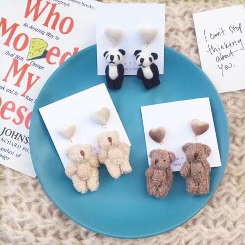 The new design exaggerated plush bear drop earrings fashion all-match autumn and winter earrings cute girl earrings for women