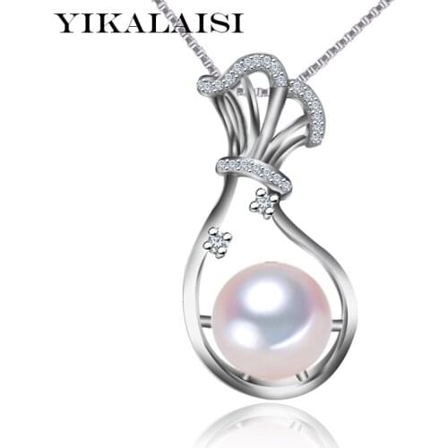 YIKALAISI 925 Sterling Silver jewelrynew for women 9-10mm Natural Freshwater Pearl Necklace Pendants for office women gift