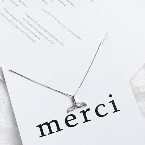 High Quality Real 925 Sterling Silver Mermaid Tail Cubic Zircon Pendant Necklace For Women Statement Box Chain Necklaces Jewelry