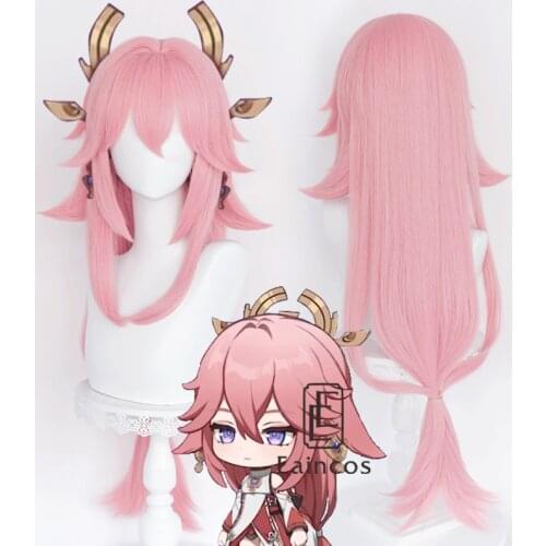 Genshin Impact Yae Guuji Cosplay 85cm Wig Pink Wig Cosplay Anime Cosplay Wigs Heat Resistant Synthetic Wigs Hair Halloween