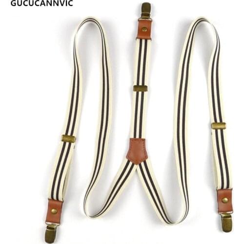 New men Suspenders casual striped braces Vintage bronze clip leather elastic decoration women Suspenders