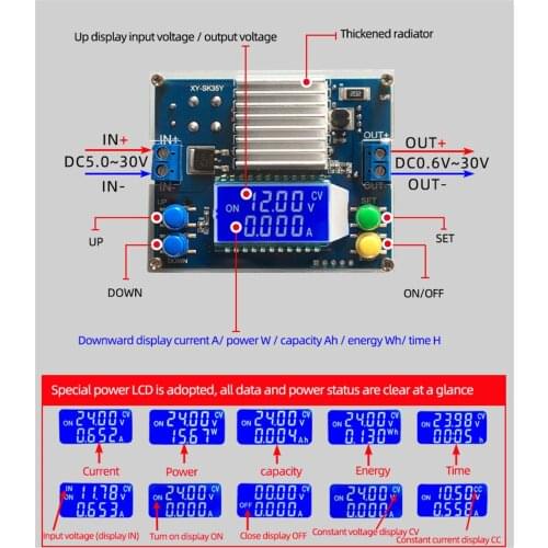 Adjustable Regulated power supply DC DC Automatic Boost/Buck Converter CC CV Power Module 0.6-30V 4A 35W 5V 12V 24V SK35Y