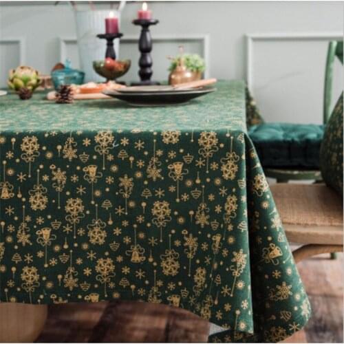 Christmas Green Bronzing Tablecloth Rectangle Printed Wind Chimes Table Cover Dining Room Party Decoration Waterproof ZB-JD1089