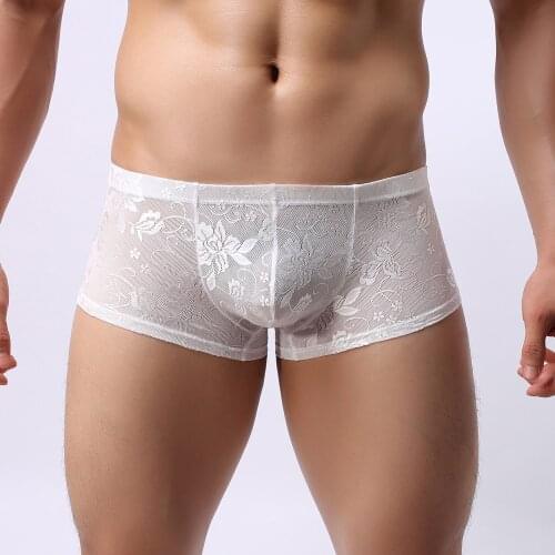 Sexy Underwear Mens Boxer Lace floral Printed Sissy Gay Underwear Sport panties Shorts Boxer Luxury Underpants cueca masculina