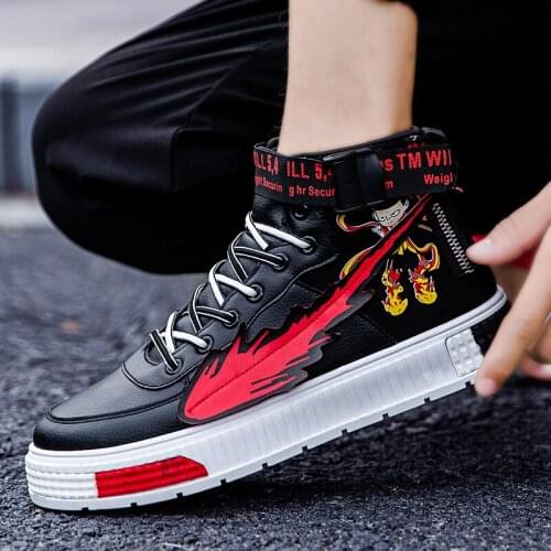 Cartoon Sports Shoes 2021 New Spring and Autumn for Both Men and Women Classic High PU Leather Mens Vulcanized Casual Shoes