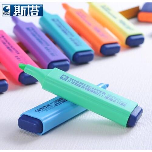 STA 8 Colors Highlighter Pen High Capacity Ink Permanent Highlight Markers Bullet Journal Supplies School Stationery Surligneur