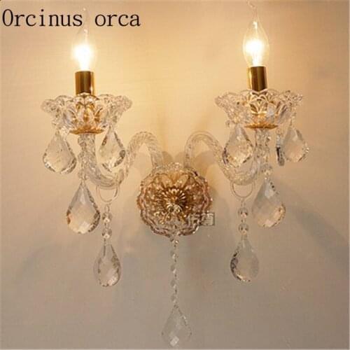 European style candles crystal wall lamp staircase living room TV background bedroom bedside wall lamp free shipping