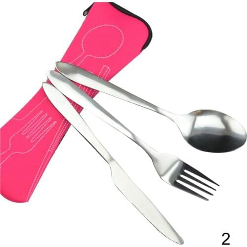 QL 3Pcs/Set Stainless Steel Fork Spoon Chopsticks Travel Camping Cutlery Tools Tableware can cutlery