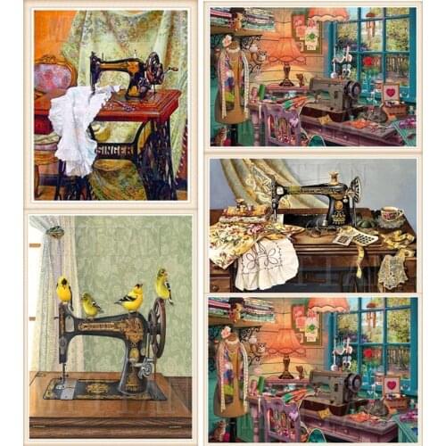 Cross Stitch Diamond Embroidery Vintage Sewing Machine Patterns Full DIY 5D Diamond Painting Rhinestones Mosaic Decoration gift