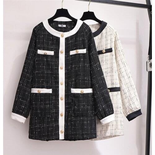 2019 Autumn Womens Jackets Plaid Coat Casual Long Sleeve Windbreaker Female Large Size 6XL Loose Streetwear Feminino Outwear