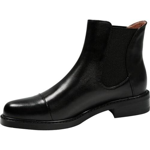 GUIDIBASIC Genuine Leather Chelsea short boots for womens flat ankle boots single boots thick bottom British style Ankle boots