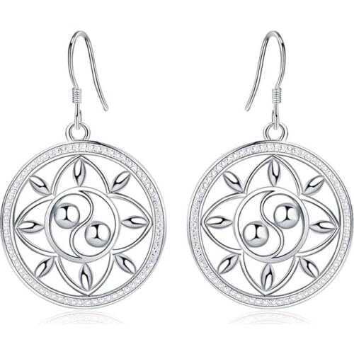 925 Sterling Silver Earring Geometric Round Earrings For Women Engagement Wedding Jewelry Gift